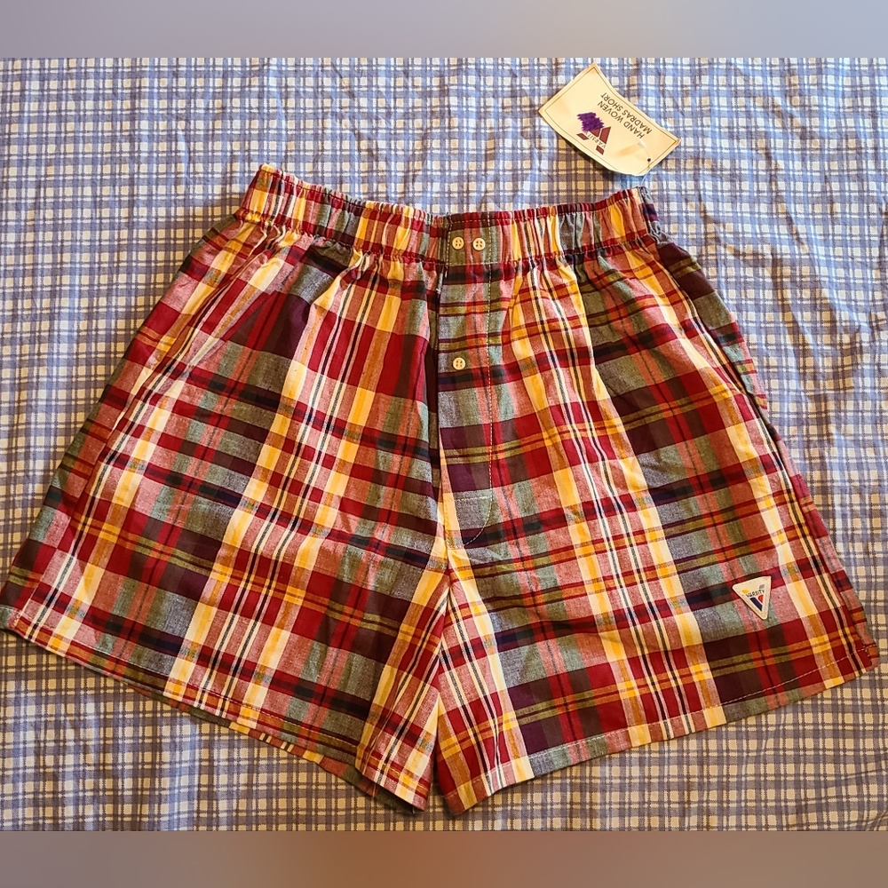 NWT VTG 70s 80s Varsity Spirit Fashions Women's/Jnr Hand Woven Madras Short Sz M